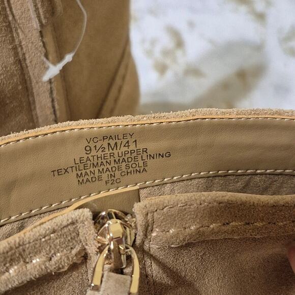 Vince Camuto Suede Ankle Boots Womens 9 1/2 M Pailey Camel Tan Block Heel Zip - Picture 9 of 11